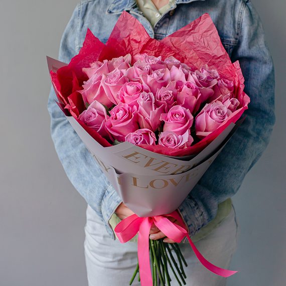 Букет 25 розовых роз Свит Юник и Наутика «Sweet love‎»‎